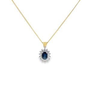9ct Yellow & White Gold Sapphire & Diamond Oval Cluster Pendant